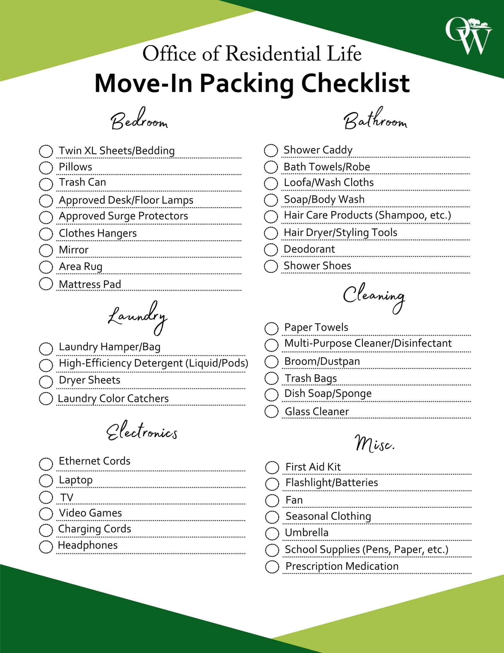 Free Printable Move-In Checklist Templates [Word, PDF]