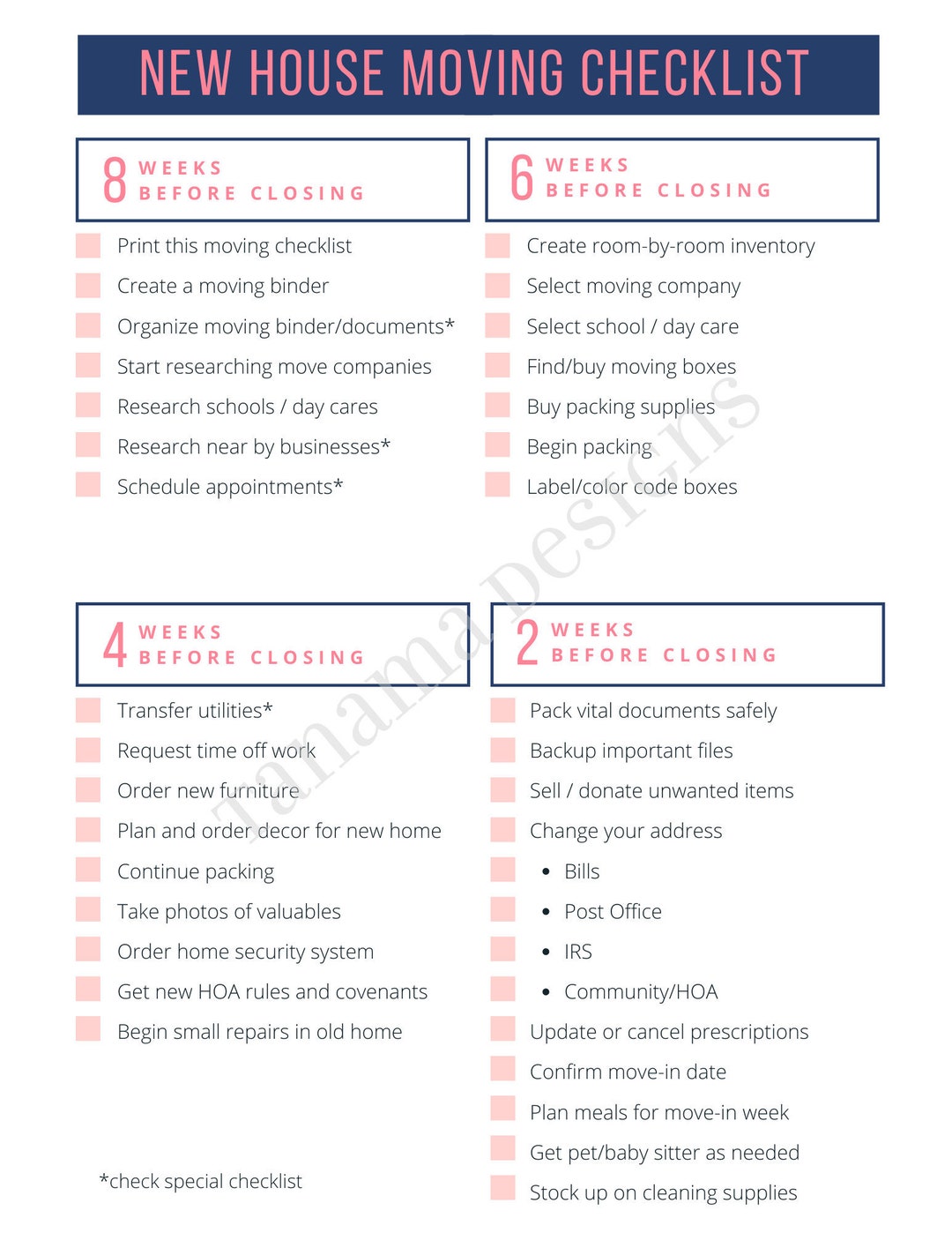 Free printable checklist for moving into a new home, Download Free ...