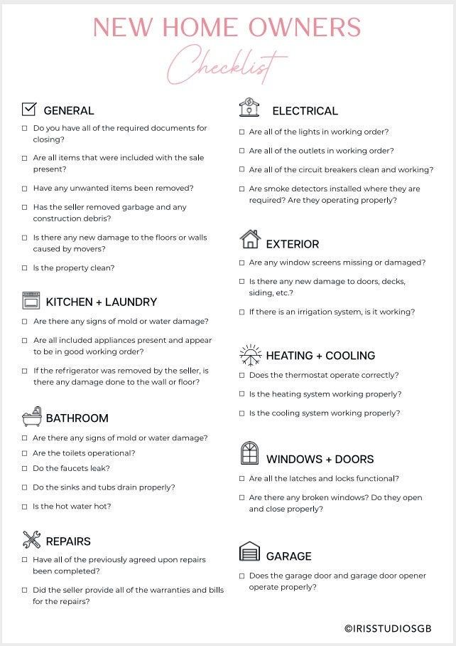 New homeowners checklist instant download – Artofit
