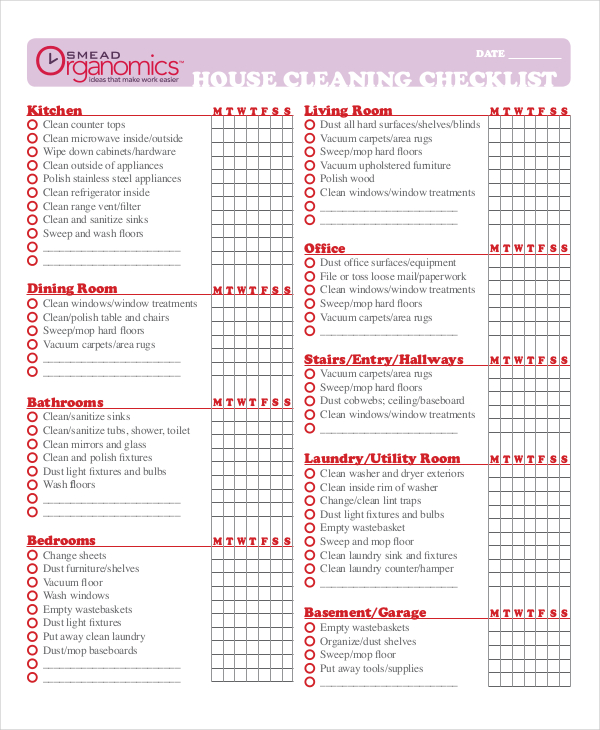 Cleaning Checklist - 31+ Word, PDF, PSD Documents Download