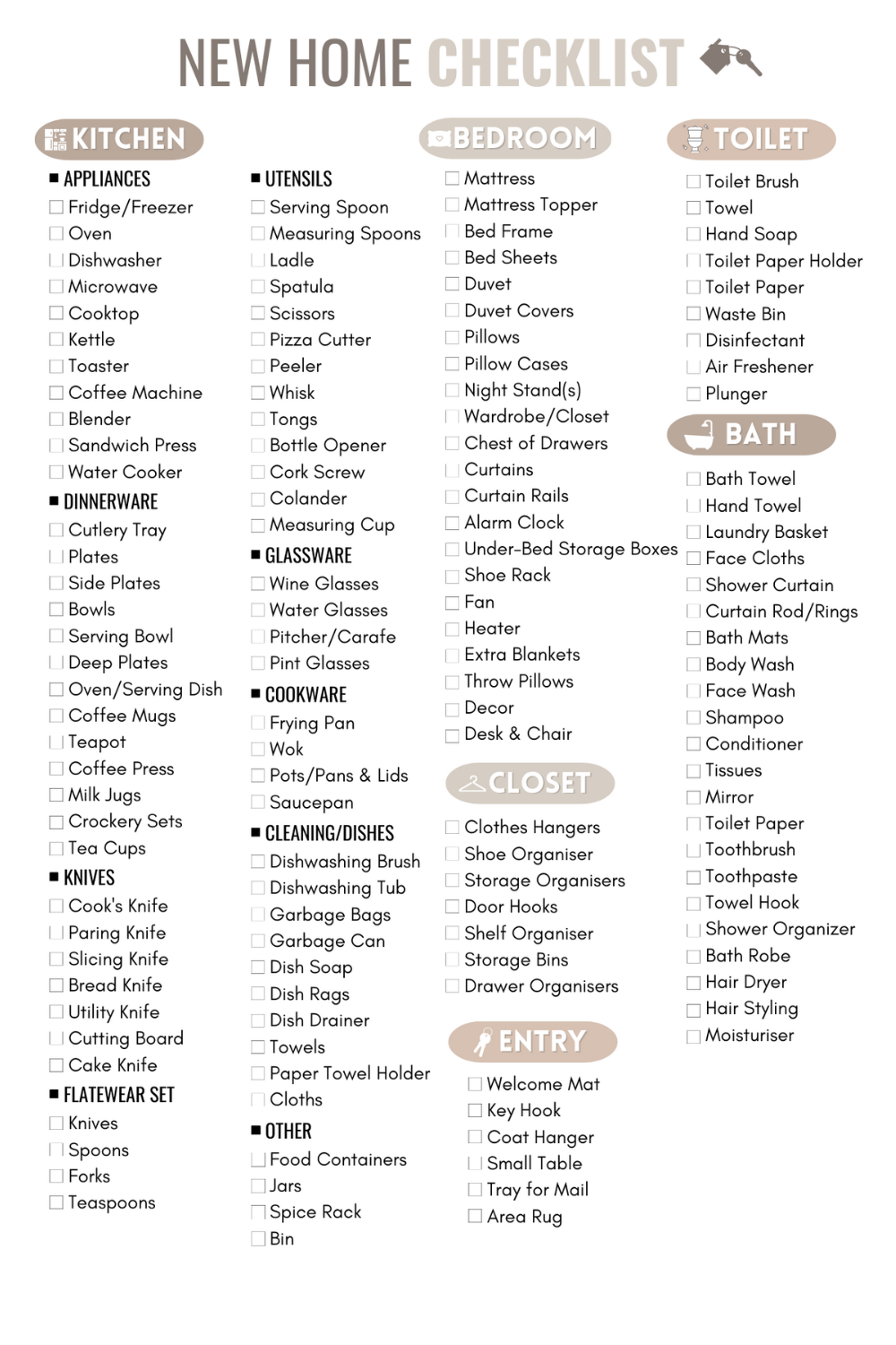 New Home Checklist, New Home Essentials List, First Home Checklist ...
