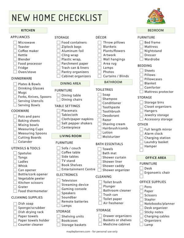 Free Printable New Home Essentials Checklist