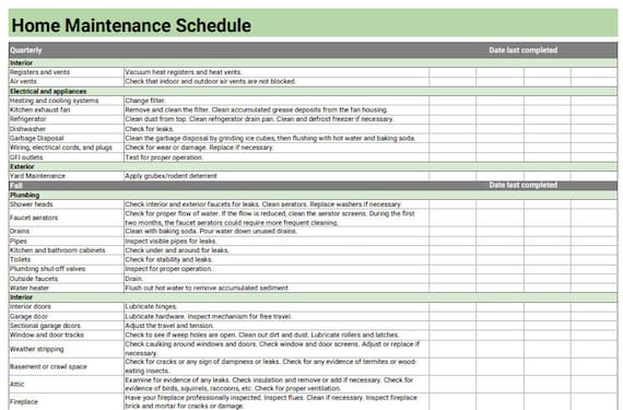 Residential Property Maintenance Checklist Comprehensive Home
